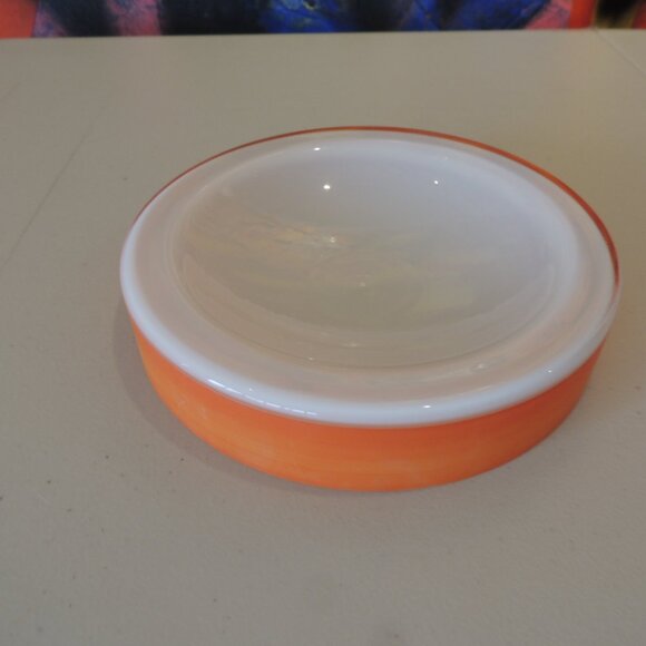 MCM White and Orange Round Milk Glass Decorative Bowl - Picture 2 of 5